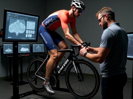 A cyclist being professionally fitted for their road bike.